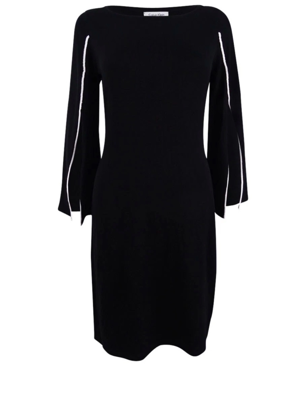 Calvin Klein Black Long Sleeve Sweater Dress With White Piping